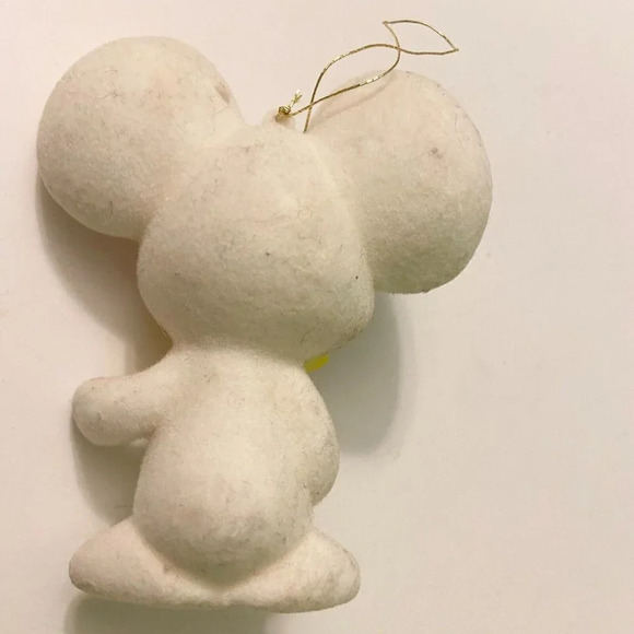 Vintage Flocked Mouse Christmas  Ornament Yellow Bow 3 Inch Tall Figure - Picture 9 of 11